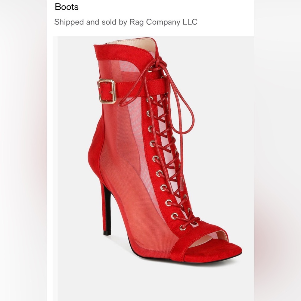 London rag Luxe rave Red Lace-Up Mesh Peep-Toe Heels size 6
